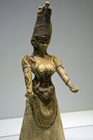 Le Musée archéologique d’Héraklion en Crète. Déesse aux serpents du site de Cnossos (auteur ZDE). Cliquer pour agrandir l'image.