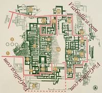 Le palais de Cnossos à Héraklion en Crète. Plan du site. Cliquer pour agrandir l'image.