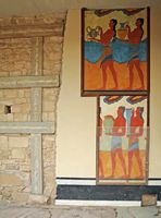 Le palais de Cnossos à Héraklion en Crète. La fresque au porteur de rhyton. Cliquer pour agrandir l'image.
