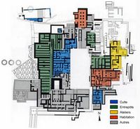 Le palais de Cnossos à Héraklion en Crète. Les fonctions des différentes parties du palais. Cliquer pour agrandir l'image.
