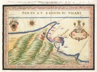 La ville d’Hersonissos en Crète. Carte ancienne de Liménas d'Hersonissos par Francesco Basilicata en 1618. Cliquer pour agrandir l'image.