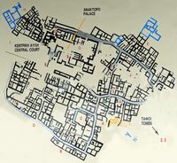 La côte nord de la commune d’Iérapétra en Crète. Plan des ruines du centre de la cité minoenne de Gournia. Cliquer pour agrandir l'image.