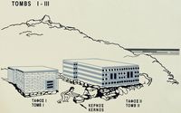 La côte nord de la commune d’Iérapétra en Crète. Reconstitution des tombes des ruines de Gournia. Cliquer pour agrandir l'image.