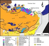 La côte nord de la commune d’Iérapétra en Crète. Géologiqe de la côte nord (auteur Wolfgang Dörr). Cliquer pour agrandir l'image.