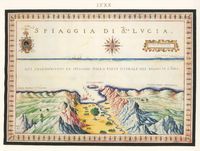 La côte sud de la commune d’Iérapétra en Crète. Carte ancienne de la baie de Santa Lucia (Agia Fotia) par Francesco Basilicata en 1618. Cliquer pour agrandir l'image.