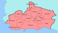 La ville de Kandanos en Crète. Carte des communautés locales du dème de Kandanos (auteur Fall185). Cliquer pour agrandir l'image.