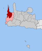 La ville de Kissamos en Crète. Situation du dème (auteur Pitichinaccio). Cliquer pour agrandir l'image.