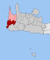 La ville de Kissamos en Crète. Situation du canton d'Élos (auteur Pitichinaccio). Cliquer pour agrandir l'image.