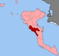 La ville de Kokkini sur l’île de Corfou. Situation de la commune. Cliquer pour agrandir l'image.