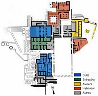 Le palais de Phaistos en Crète. Les fonctions des différentes parties du palais de Faistos. Cliquer pour agrandir l'image.