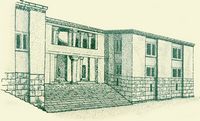 Le palais de Phaistos en Crète. Reconstitution des propylées de l'ouest. Cliquer pour agrandir l'image.