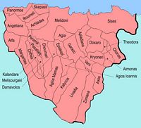 La ville de Pérama en Crète. Carte des communautés locales du dème (auteur Fall185). Cliquer pour agrandir l'image.