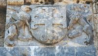Tragen Sie Saint-Athanase der Befestigungen von Rhodos, Waffen von Pierre d' Aubusson. Klicken, um das Bild zu vergrößern.