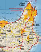 La ville moderne de Rhodes. Carte topographique de la région de Rhodes. Cliquer pour agrandir l'image.