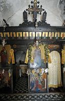 La côte nord de la commune de Sitia en Crète. Iconostase de l'église du monastère de Fanéroméni. Cliquer pour agrandir l'image.