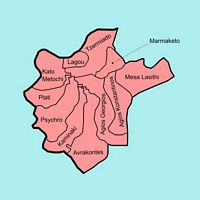 Le plateau du Lassithi en Crète. Carte des communautés locales du dème (auteur Fall185). Cliquer pour agrandir l'image.