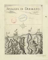 La ville de Viannos en Crète. Gravure de la Spiaggia di Dermato par Marco Boschini en 1651. Cliquer pour agrandir l'image.