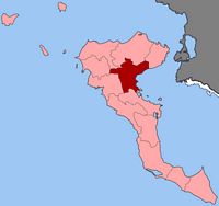 La ville d’Ypsos sur l’île de Corfou. Situation de la commune. Cliquer pour agrandir l'image.