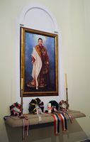 Le village de Monte à Madère. Portrait de Saint Charles premier. Cliquer pour agrandir l'image.