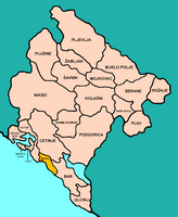 La ville de Budva au Monténégro. Situation de la commune (auteur Panonian). Cliquer pour agrandir l'image.