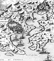 Bouches de Kotor, gravure du 16e siècle. Cliquer pour agrandir l'image.