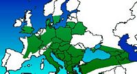 Le charme commun (Carpinus betulus). Répartition. Cliquer pour agrandir l'image.