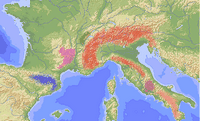 Joubarbe des toits. Répartition. Cliquer pour agrandir l'image.