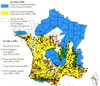 Processionnaire du pin. Aire de répartition. Cliquer pour agrandir l'image.