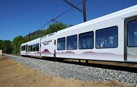 Le train panoramique du Puy de Dôme. La première rame du Panoramique des Dômes, le 26 mai 2012 à 11 h. Cliquer pour agrandir l'image.