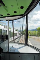 Le train panoramique du Puy de Dôme. le croisement des rames du Panoramique des Dômes. Cliquer pour agrandir l'image.
