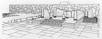 Les ruines de la cité romaine de Pollentia à Majorque. Essai de reconstitution du forum. Cliquer pour agrandir l'image.