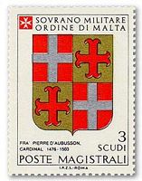 Chevaliers de Rhodes. Timbre, armes de Pierre d'Aubusson. Cliquer pour agrandir l'image.
