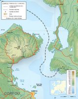 Connaissance de l’île de Corfou. Carte topographique du détroit de Corfou (auteur Éric Gaba). Cliquer pour agrandir l'image.