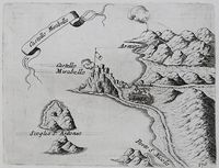 La ville d’Agios Nikolaos en Crète. Le château par Vincenzo Coronelli en 1689. Cliquer pour agrandir l'image.