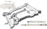 Le château Neratzia de Kos. Gravure de la forteresse de Neratzia vers 1522. Cliquer pour agrandir l'image.