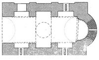 La ville de Vryssès en Crète. Plan au sol de l'église Saint-Nicolas à Kyriakosellia (auteur Klaus Gallas, 1983). Cliquer pour agrandir l'image.